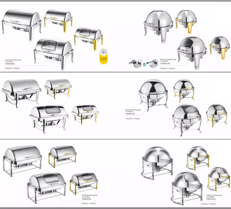 Stainless Steel Best Roll Top Cathering Round Electric Shaffing Chaffing Chafing Dish Electric Heater Buffet Parties Food Server Warming Tray Stove Set Warmers