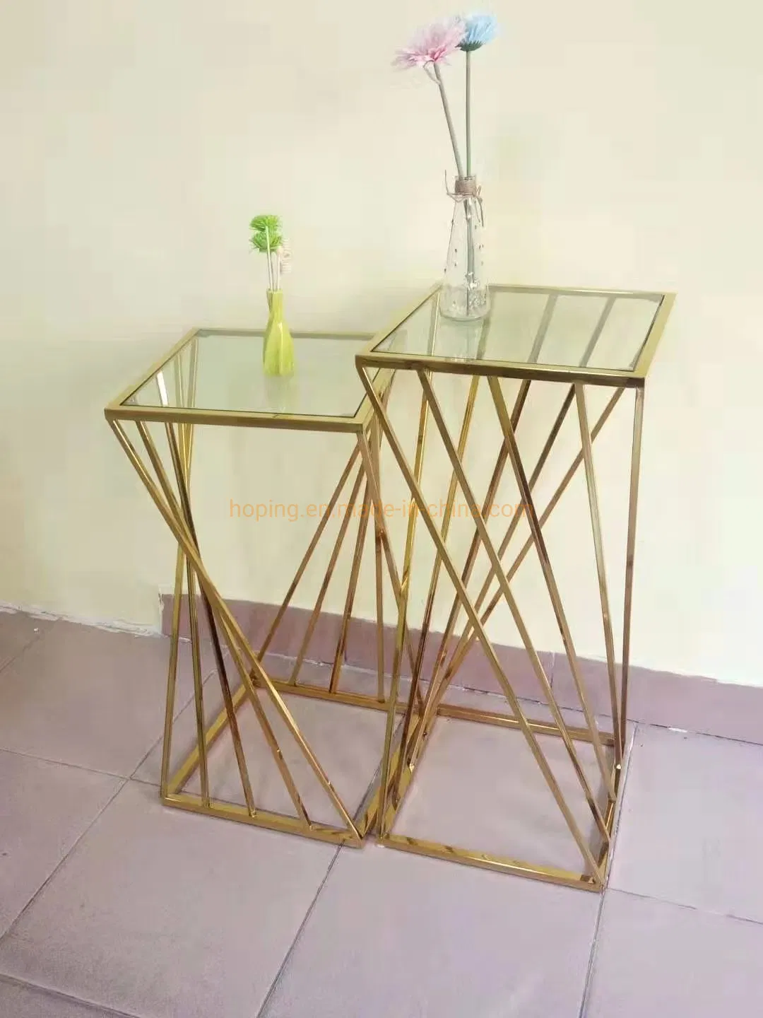 Luxury Side End Table Gold Marble Top Coffee Table Flower Stand Transparent Crystal Decor Wedding Table