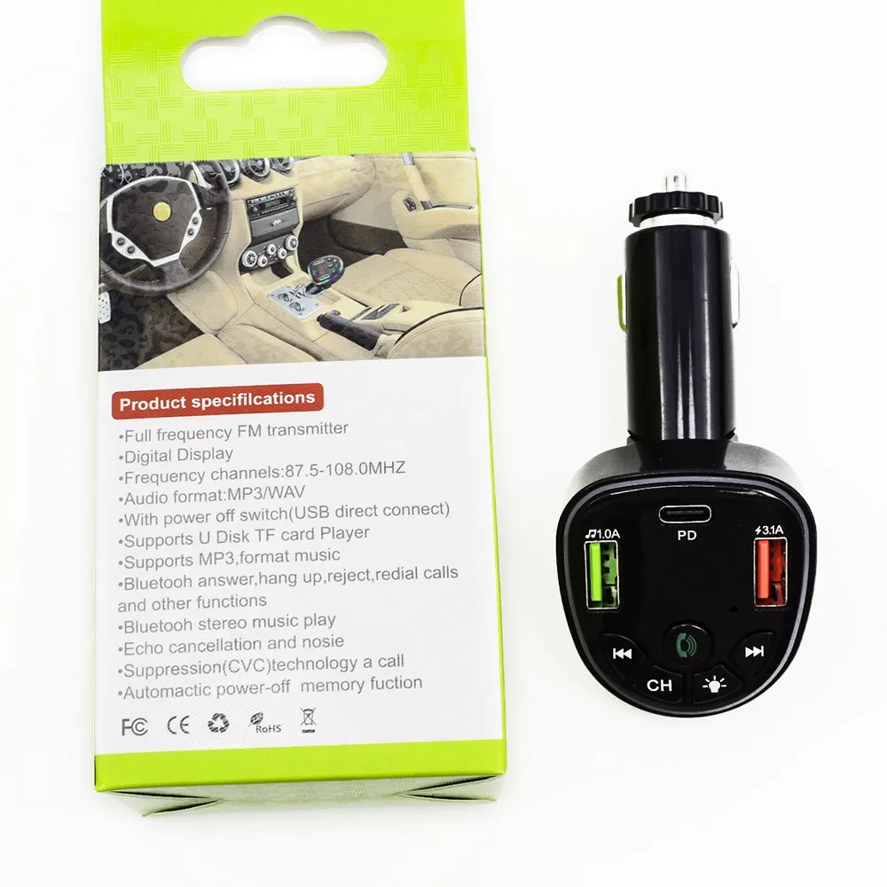 Bt Hands Free Wireless Fast Car Charger Rainbow LED Car MP3 Player