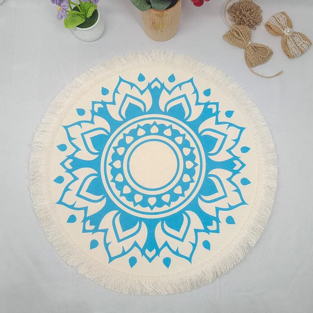 Boho Round Placemats Table Decor Soft Polyester Waterproof Placemat with Fringe for Dining Table