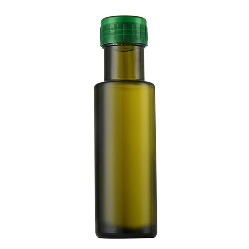 Hot Selling Round 100ml Green Glass Olive Oil Bottle Cooking Oil Bottle with Screw Cap