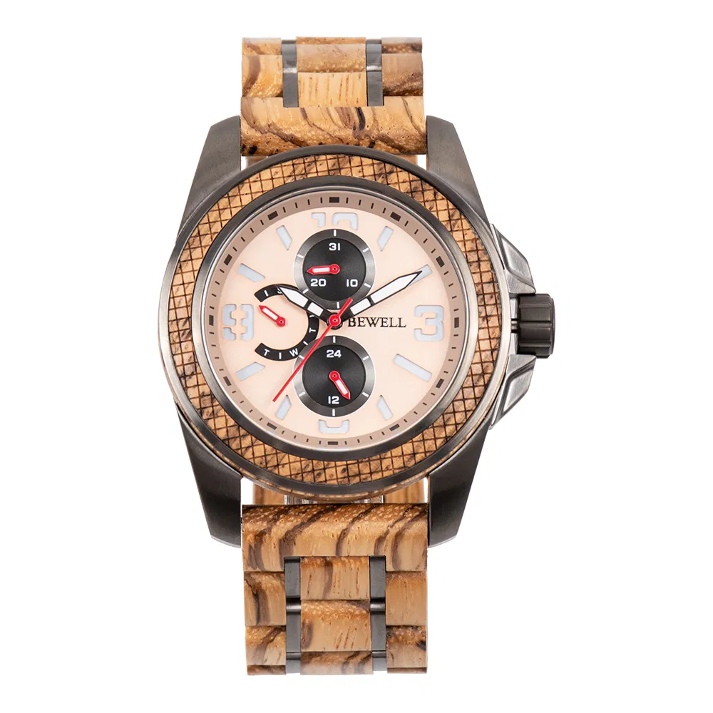 3ATM Waterproof Stainless Steel Wooden Quartz Mens Watch