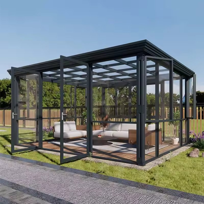 All Season Retractable Sunroom with Double Glazed Insulated Glass Windows