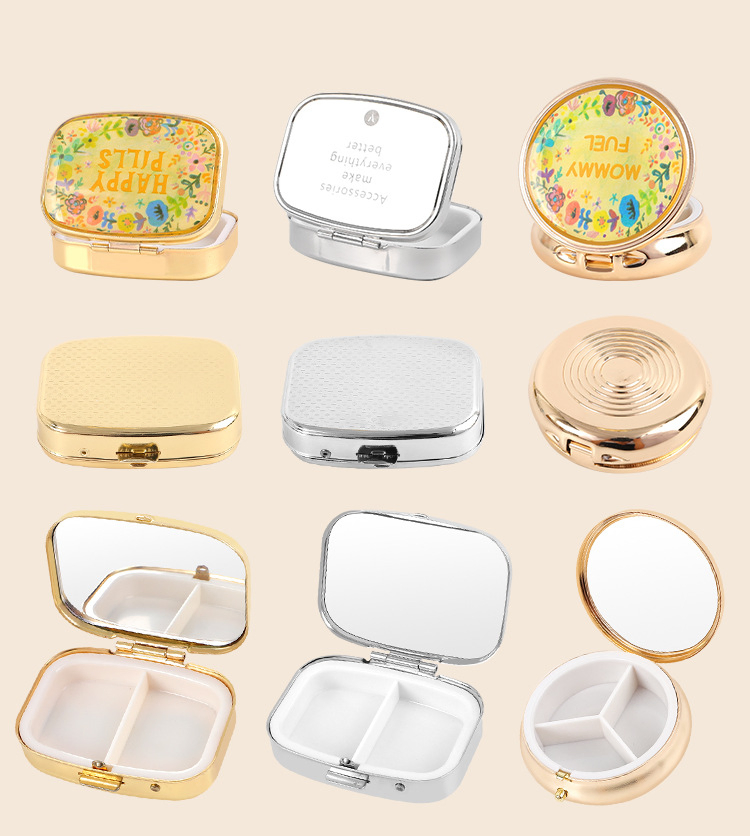 Stylish Portable Mini Round Pill Box with Mirror