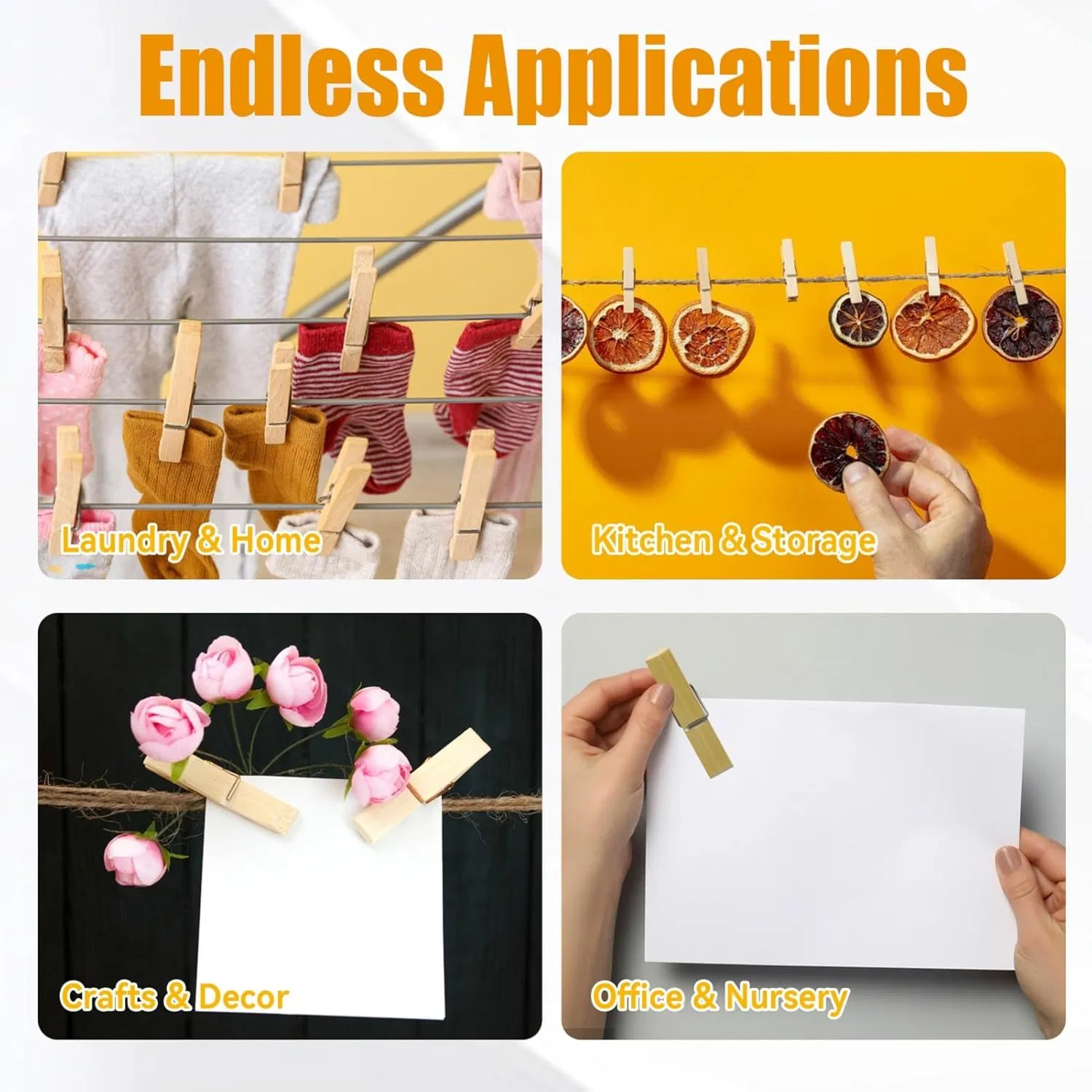 Bamboo Clip Natural Eco-Friendly Food-Safe Sealing for Snacks/Jars/Baking, Reusable Bulk Supply