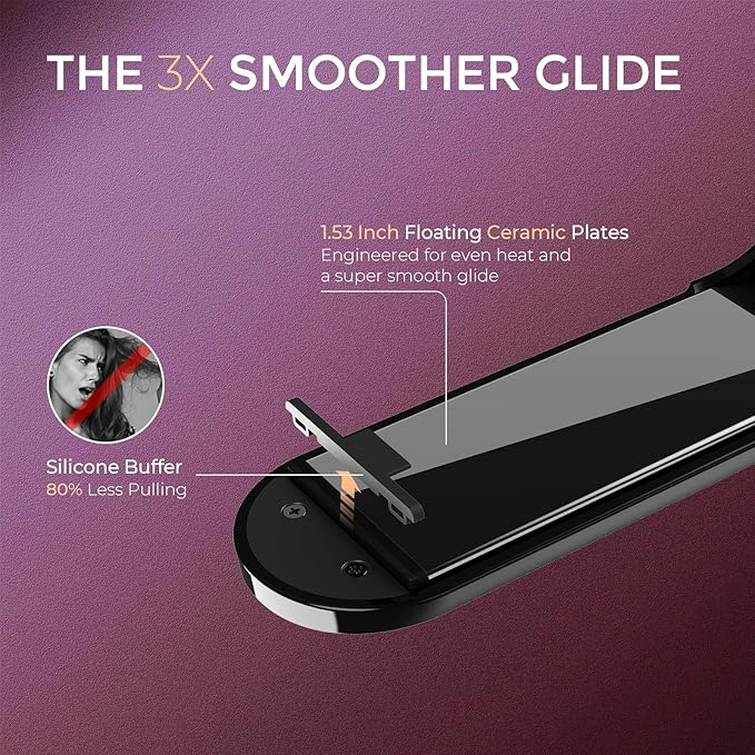 Professional Ceramic Hair Straightener Brush, Dual Voltage for Travel, Frizz Control Anti-Static, Fast Heating Smoothing Comb for All Hair Types Women Salon