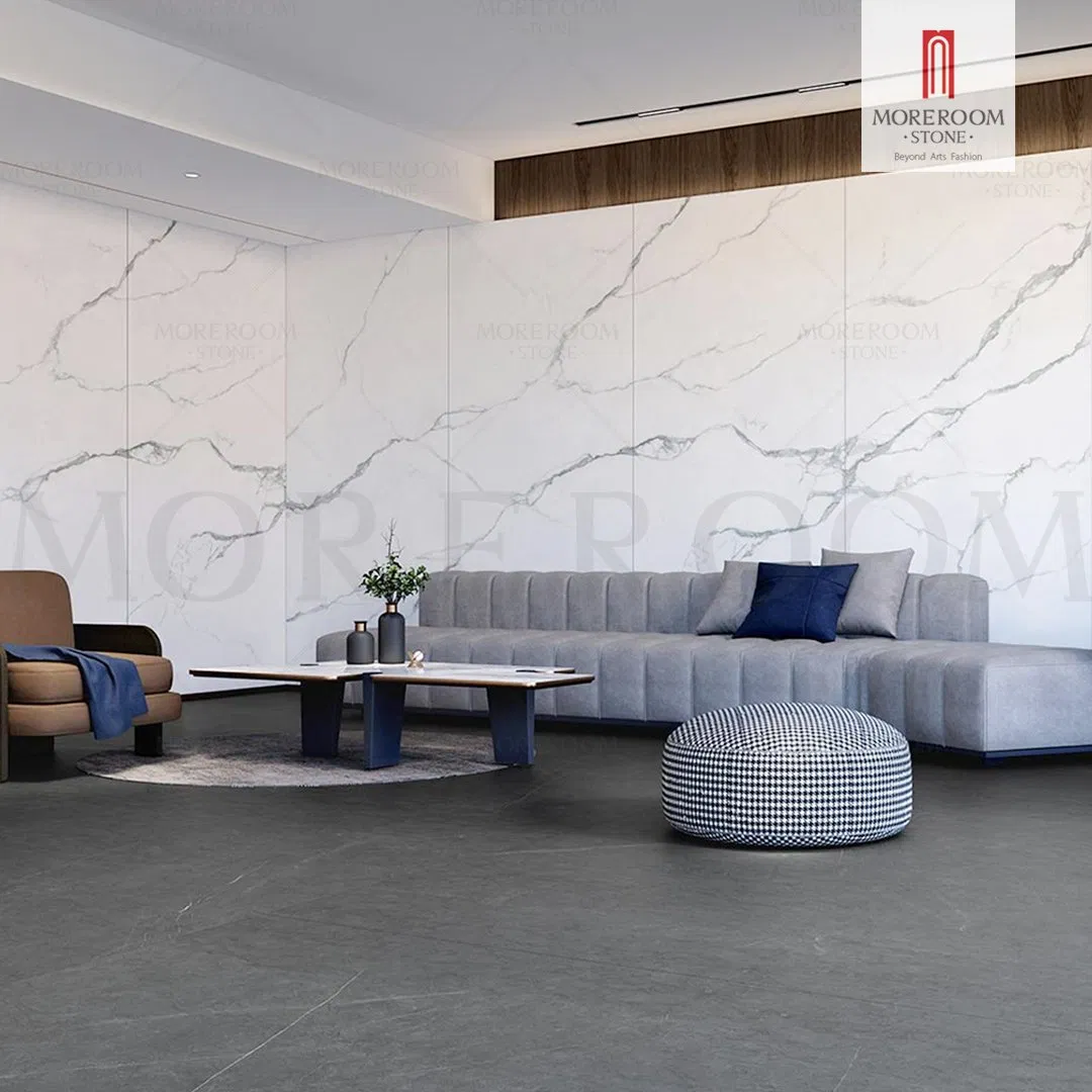 Luxury Stone Statuario Oro Porcelain Polished Glazed Marble Look Slab Tile Cladding Living Room Hotel Interior Decoration Customized Marble Slab