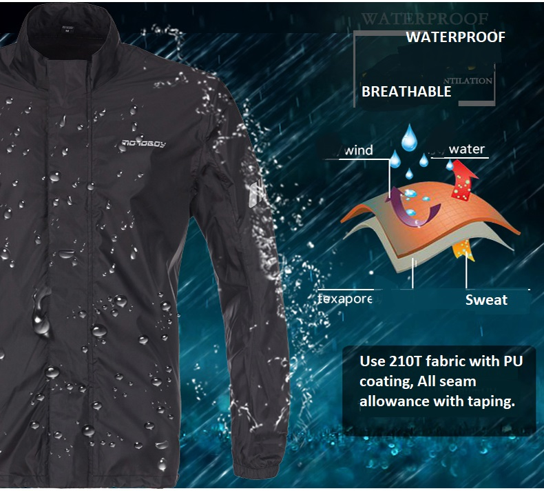 Mens Motoboy Motorcycle Polyester Touring Black Raincoat for Riding