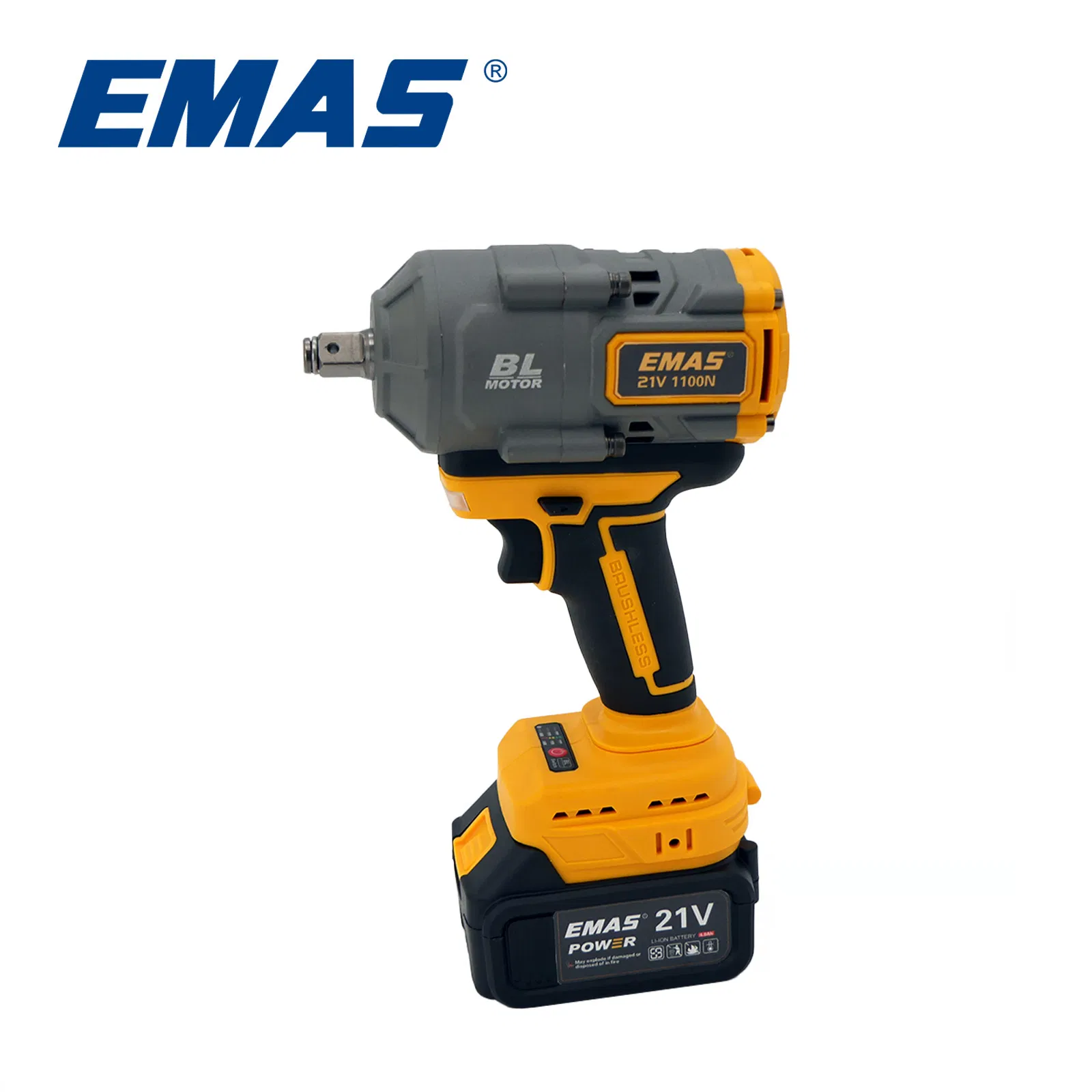 Emas 21V 1100nm Lithium Battery Impact Wrench Em-W013, Cordless Electric Impact Wrench with Brushless Motor (2 PCS Battery and 1 PC Charger)