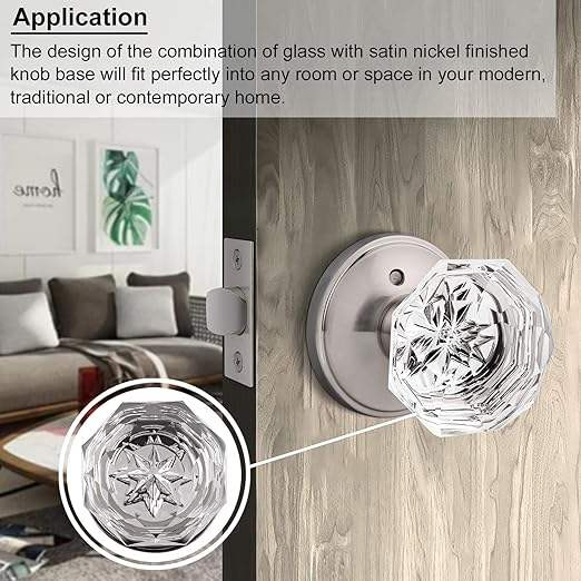 Glass Door Knob with Lock Crystal Bedroom Door Lock Brushed Nickel Glass Privacy Door Knob