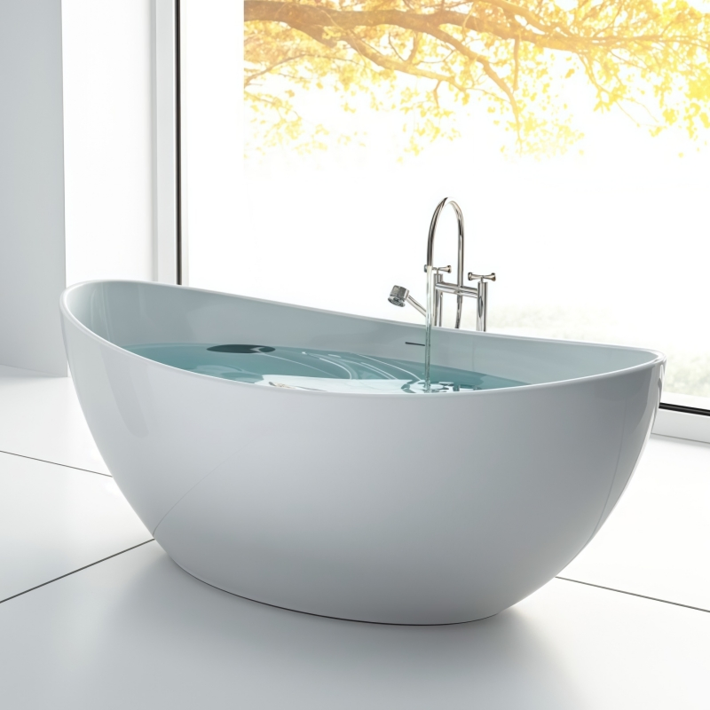 Luxury Freestanding Stone Resin Bathtub Matte White Oval Bathtub BS-8633A
