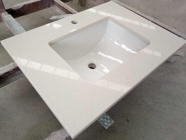 Artificial Stone Light Beige Fine Grains White Quartz Stone Vanity Tops for Bathroom