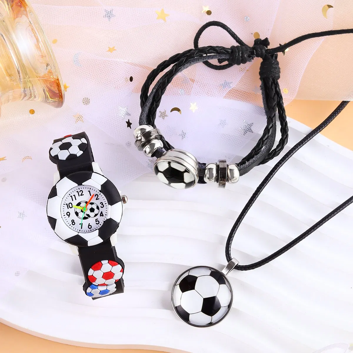 Children's Watch Set Football Watch Strap Black