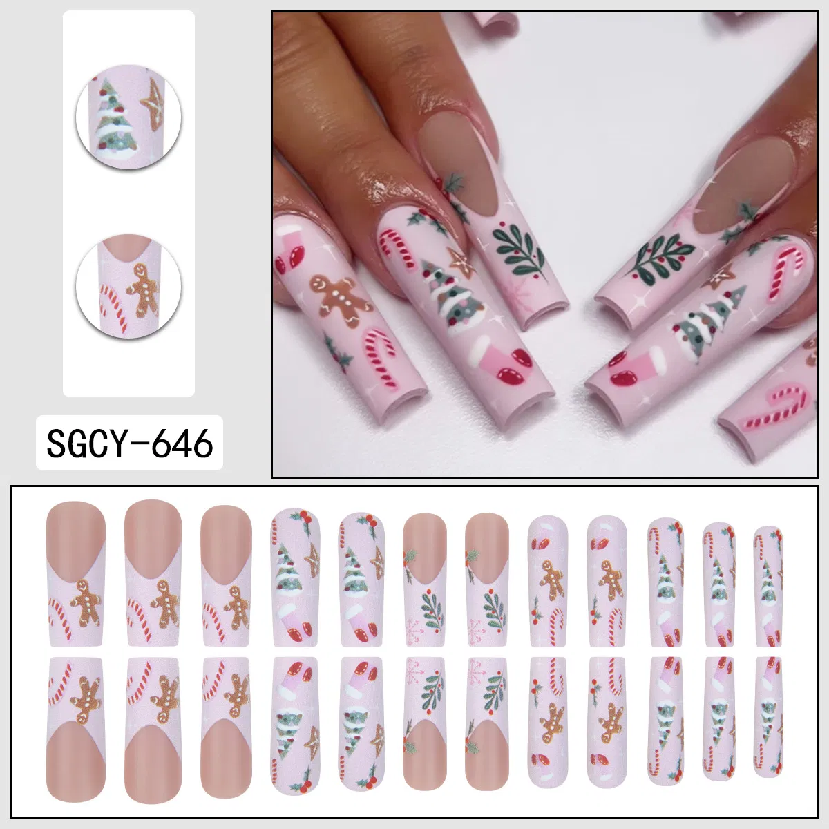 24 Pieces New Christmas Wearable Nail Art Wholesale Pre-Made Nail Tips