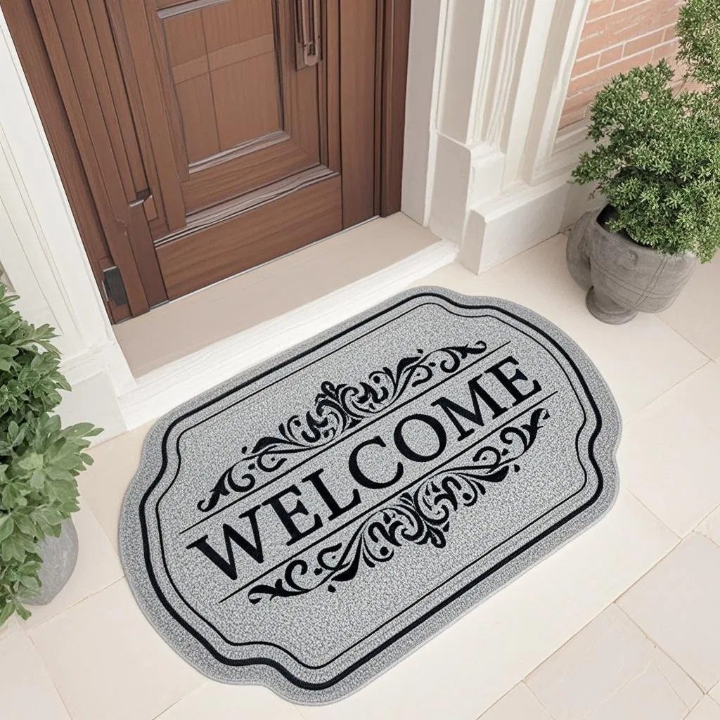 Non Slip Outdoor Indoor Personalized PVC Coil Carpets Custom Logo Doormats Welcome Embossed Entrance Front Door Mats for Home