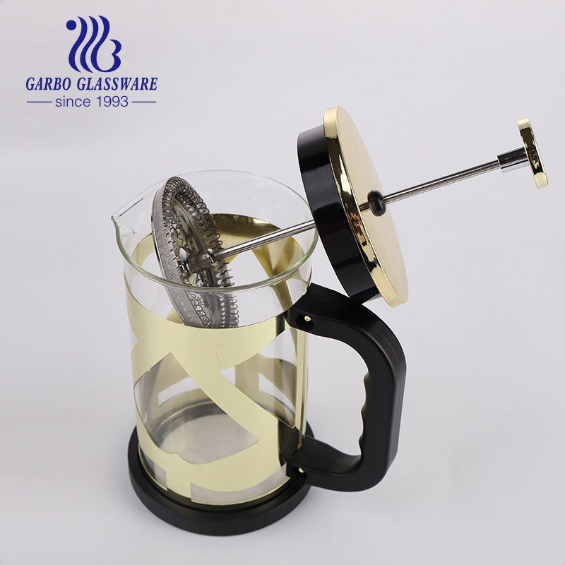 Heat Resistant Glass French Press Coffee Maker with Stainless Steel Housing