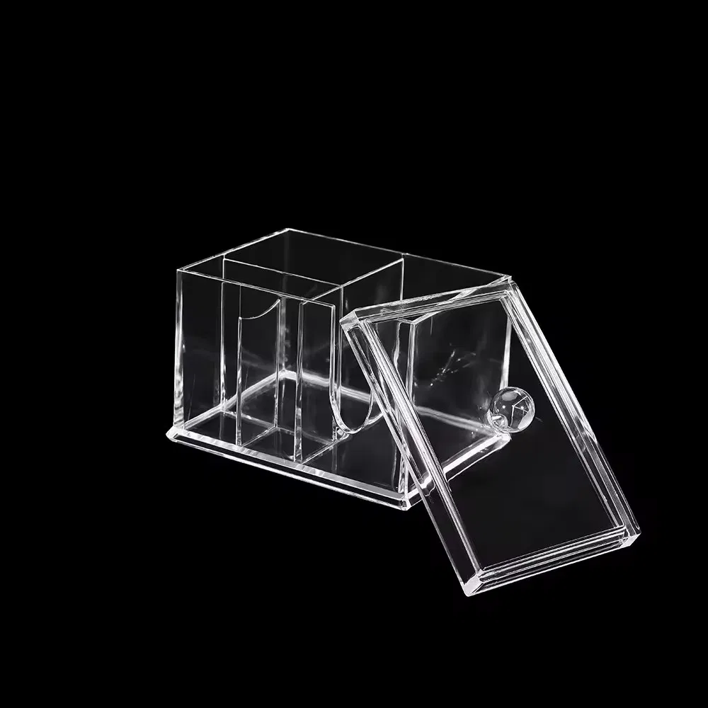 Makeup Organizer Acrylic Cotton Swab Holder with Lid for Cotton Pad Ball Makeup Sponge Hair Band Q-Tips Cosmetic Organizer Clear