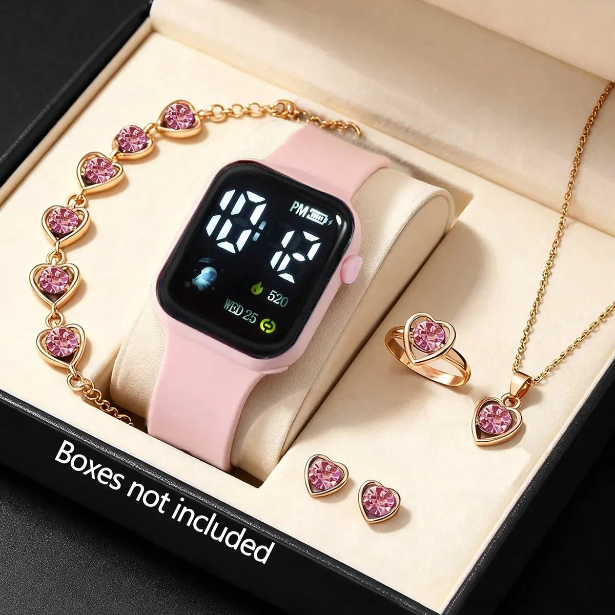 Pink Gift Watch Set Girl Cute Cartoon Jewelry Set