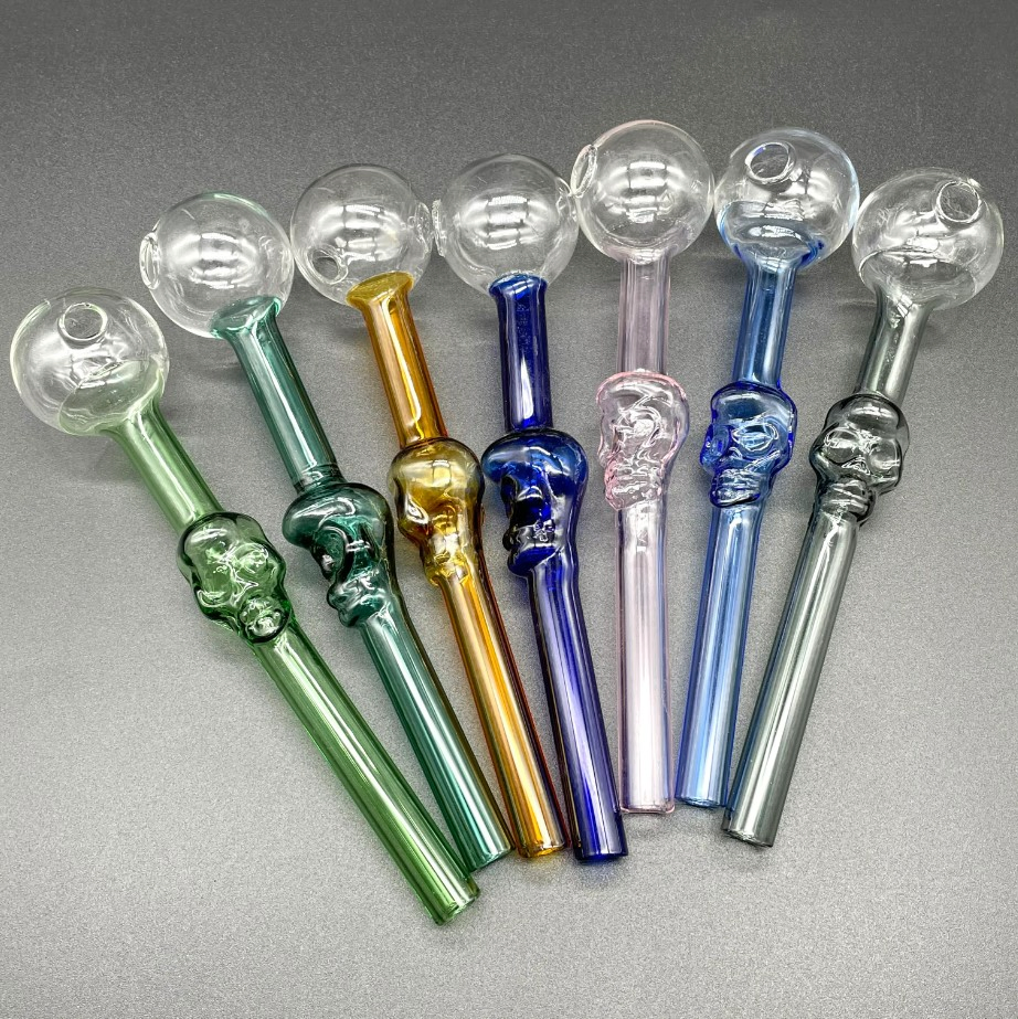 Skull Bubbler Pyrex Glass Pipes Curved Glass Oil Burners Pipes 5.5 Inch Length Glass Tube