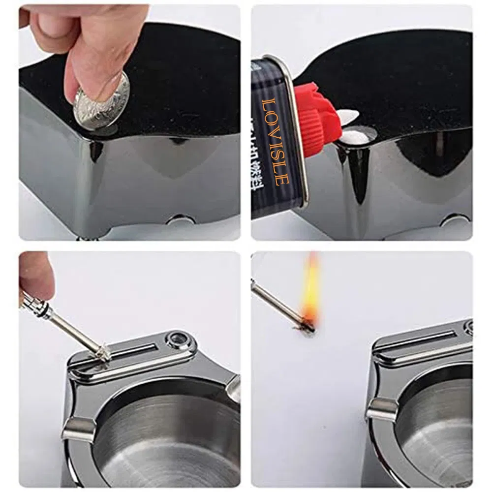 Retro Decorative Metal Ashtray Cigarette Flint Kerosene Refillable Lighter Black Silver Gold