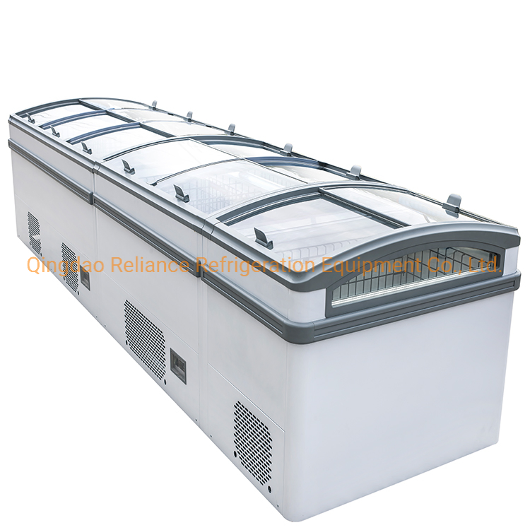 Commercial Supermarket Low-E Sliding Glass Door Display Chest Island Freezer Refrigerator Showcase