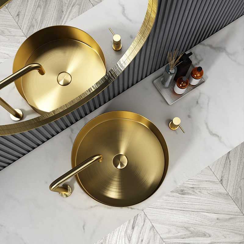 Stainless Steel Round Wash Bathroom Basin Sink Nano Gold Surface Treatment Hotel Design Sink