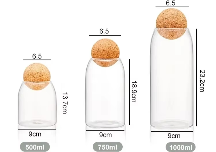 Стеклянная банка для хранения с пробкой, 1000-2000 мл
