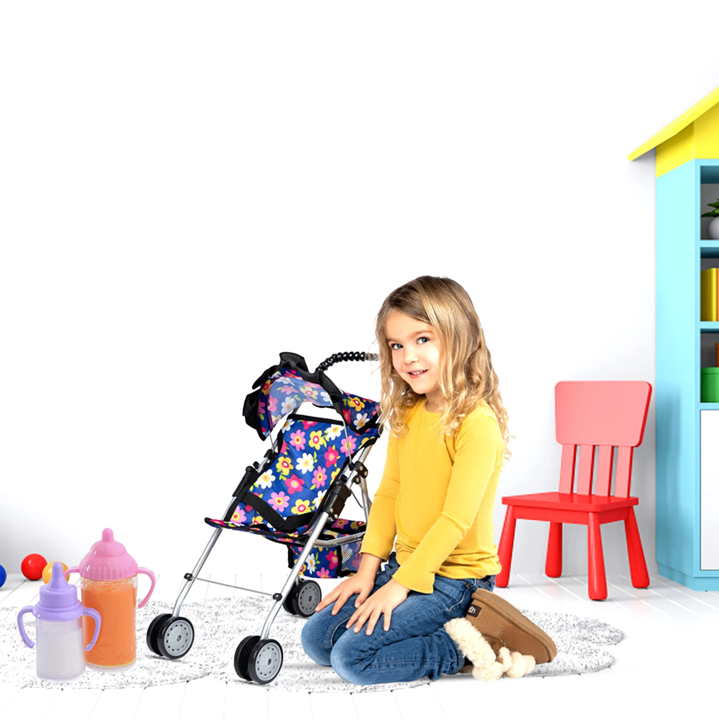 Exquisite Buggy My First Baby Doll Stroller Flower Design Toddler Pushchair