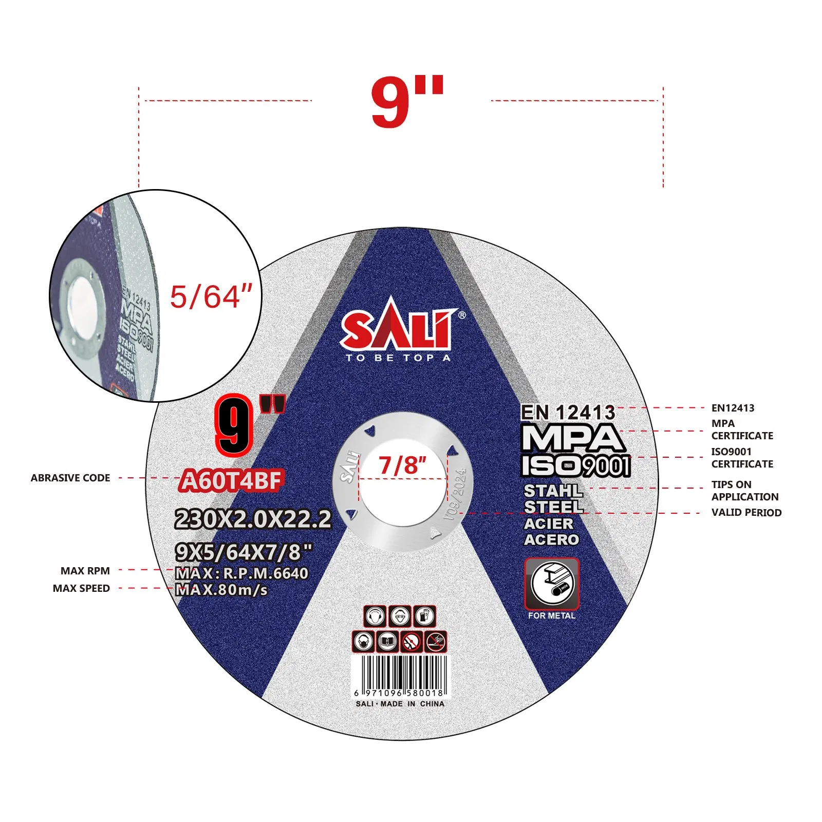 Sali 9inch 230*2.0*22mm Professonal Quality Metal Cutting Disc