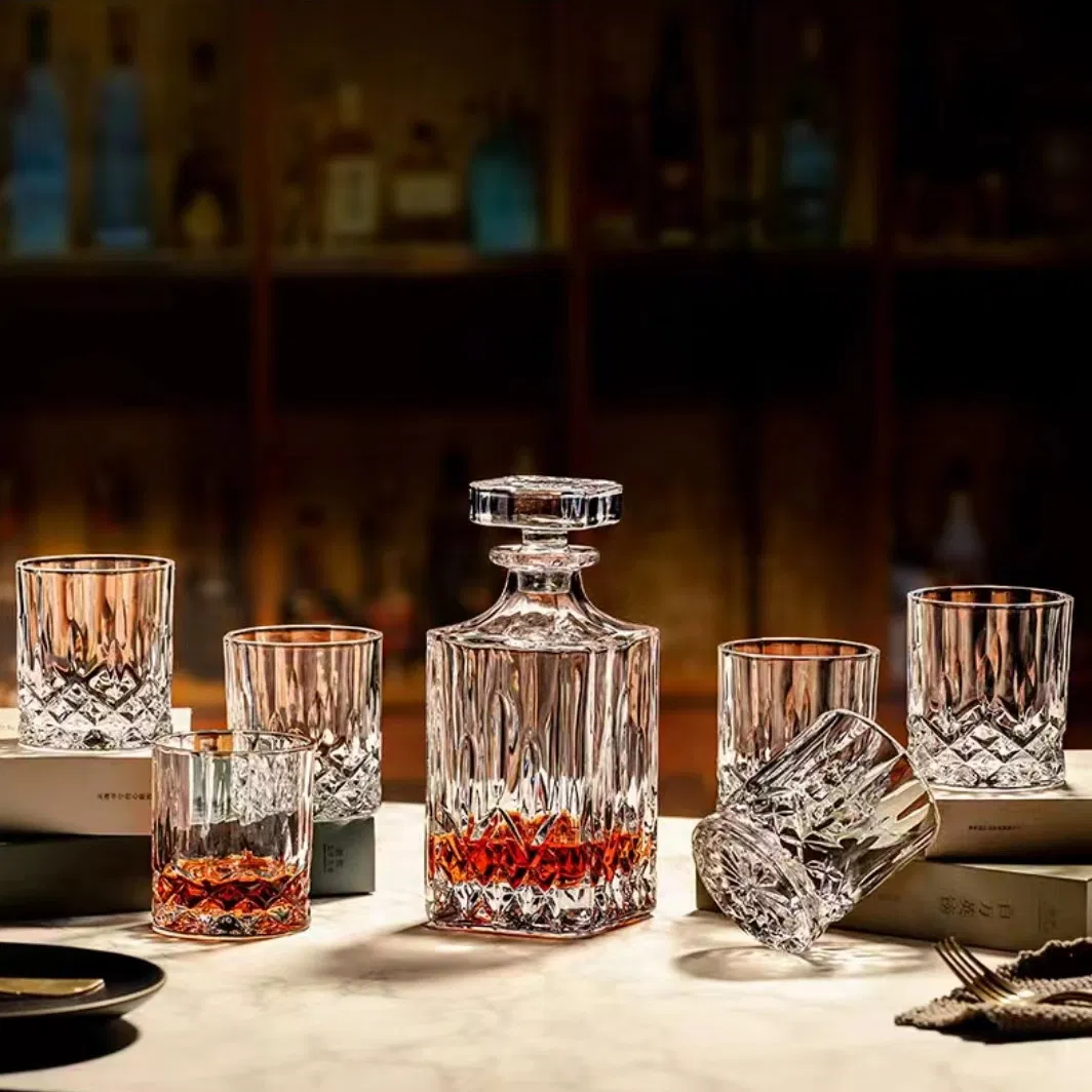 Square Transparent Glass Wine Bottle with Glass Cup Set for Wine Serving