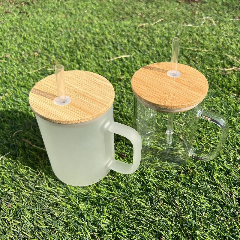 Стеклянная кружка с бамбуковой крышкой 500 мл