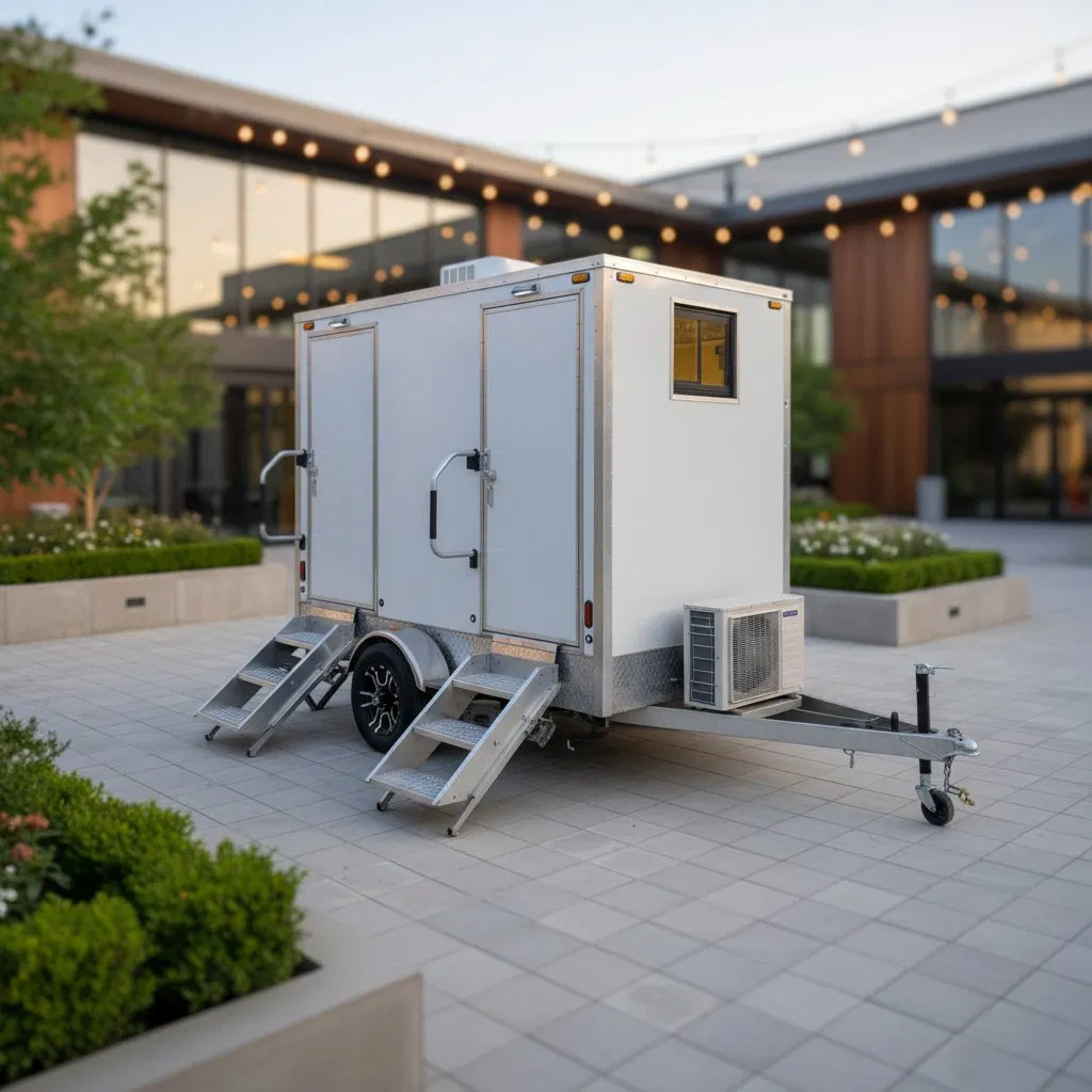 Factory Price Outdoor Trailer Toilet and Shower 2/4/8 Stall Restroom Public Wc Luxury Washroom Bathroom Movable Portable Mobile Toilet Trailer Portable Bathroom