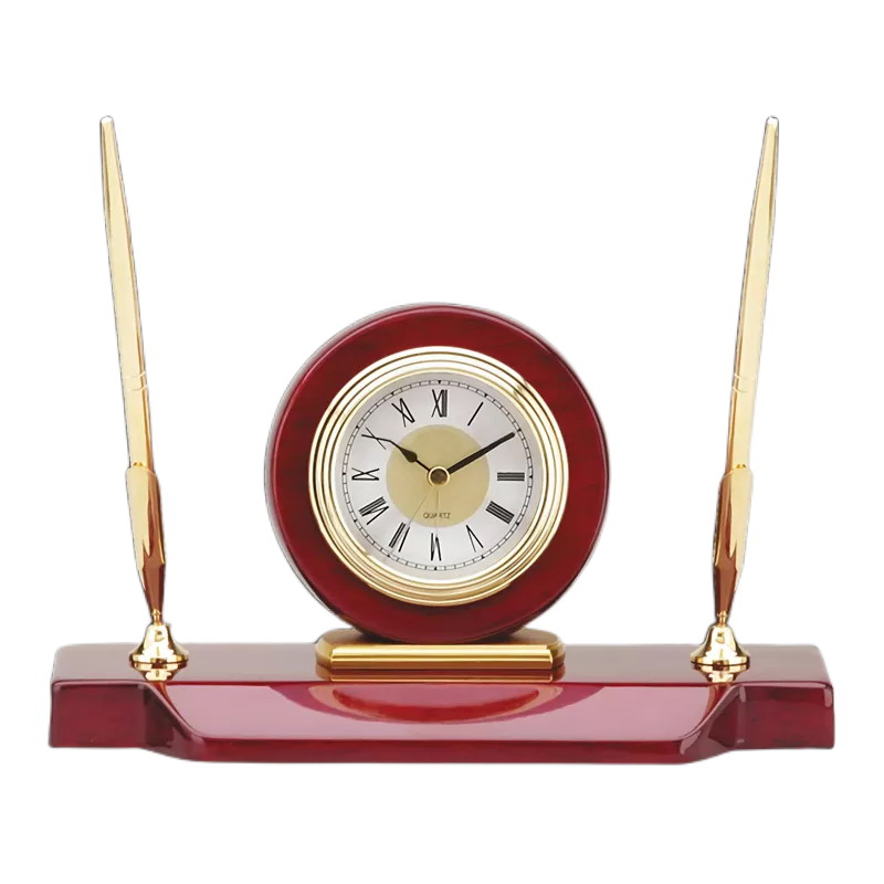 Rosewood High Gloss Finish Wood Desk Alarm Clock with 2 Pen Holder