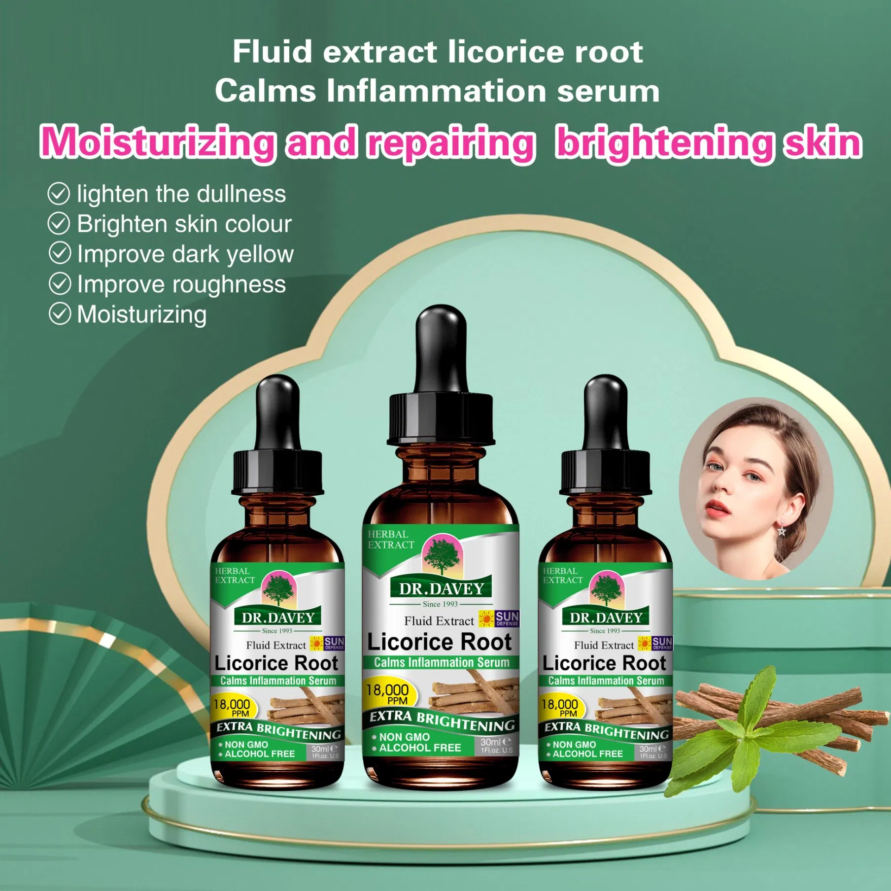 Dr. Davey Licorice Root Face Serum Super Moisturizing Clear Dark Spots Glow and Shine