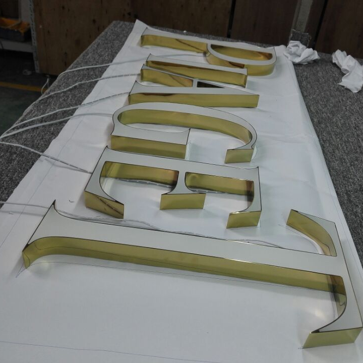 Custom 3D Gold Mirror Signs LED Channel Letters Illuminated Sign for Luxury Brand