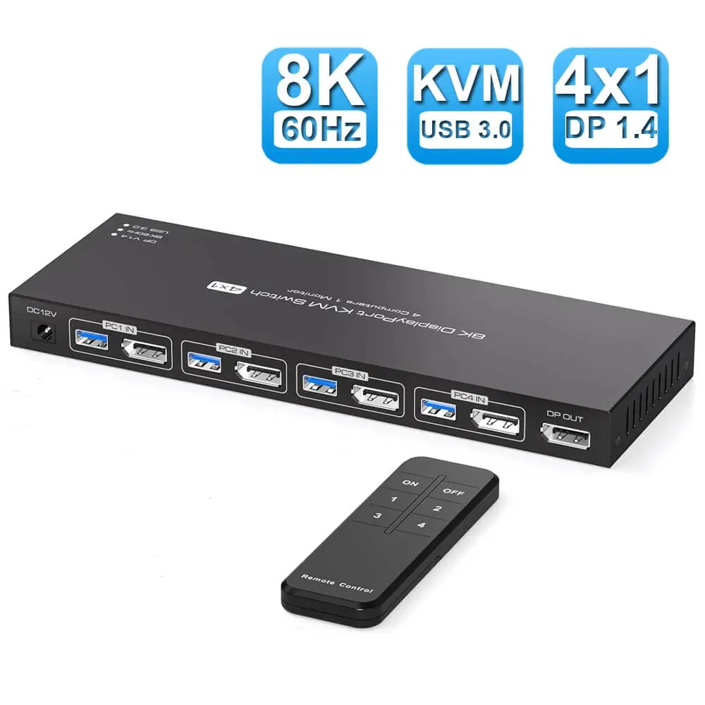 Коммутатор KVM 8K@60Hz 4x1 DP USB