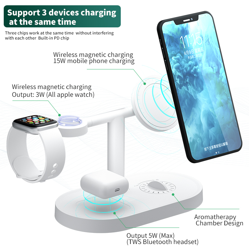 2021 Amazon Bestseller Earphone Watch Phone 3 in 1 USB Charging Dock Station Stand Travel Wireless Charger