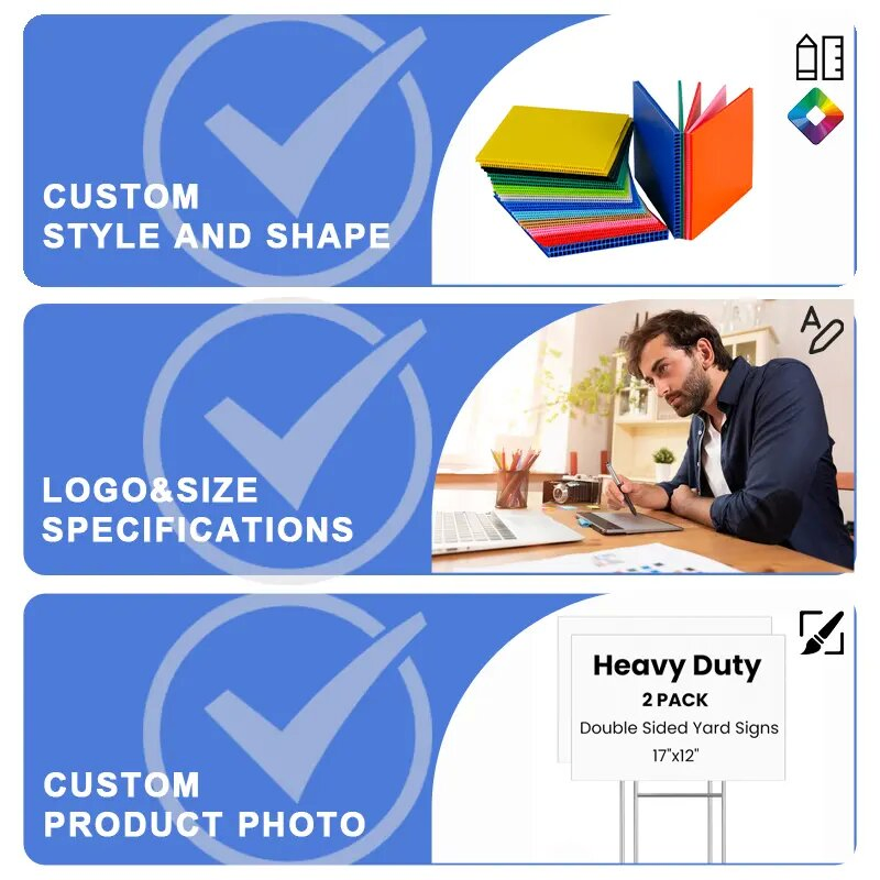 Outdoor Advertising Resilient Corrugated Plastic Yard Lawn Outside Custom Printed Board with H Stakes 18X24 Two Sides Printing Correx Signs