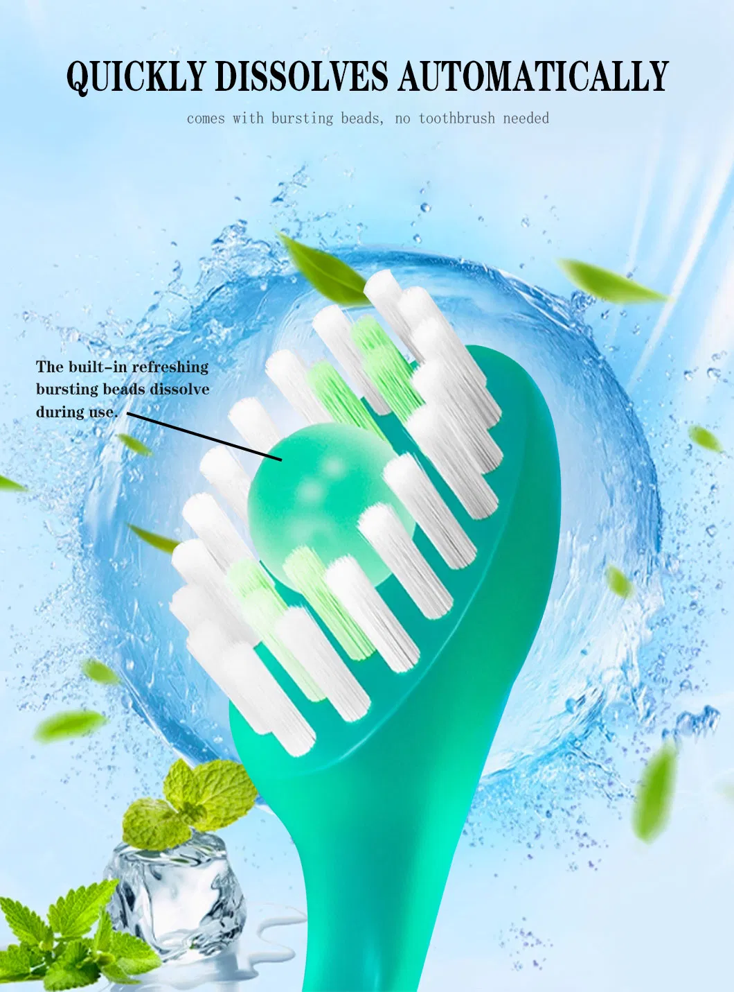 Three-in-One Water-Free Disposable Toothbrush with Double Bead Floss and Blast Bead Fresh Breath Cleaning Brushes
