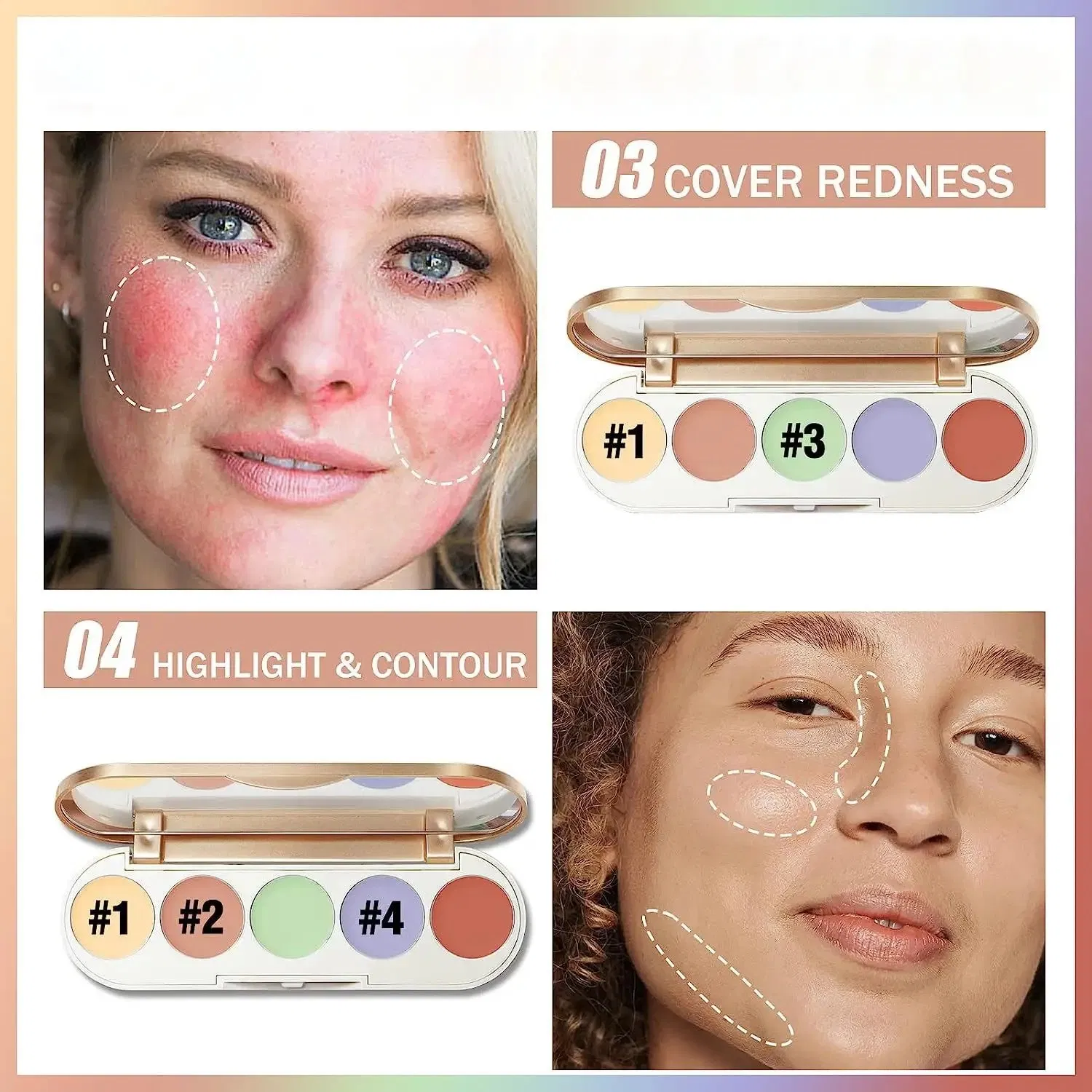 Full Coverage Concealer Under Eye Dark Circles Acne Blemishes 5 in 1 Concealer Palette Concealer Palette