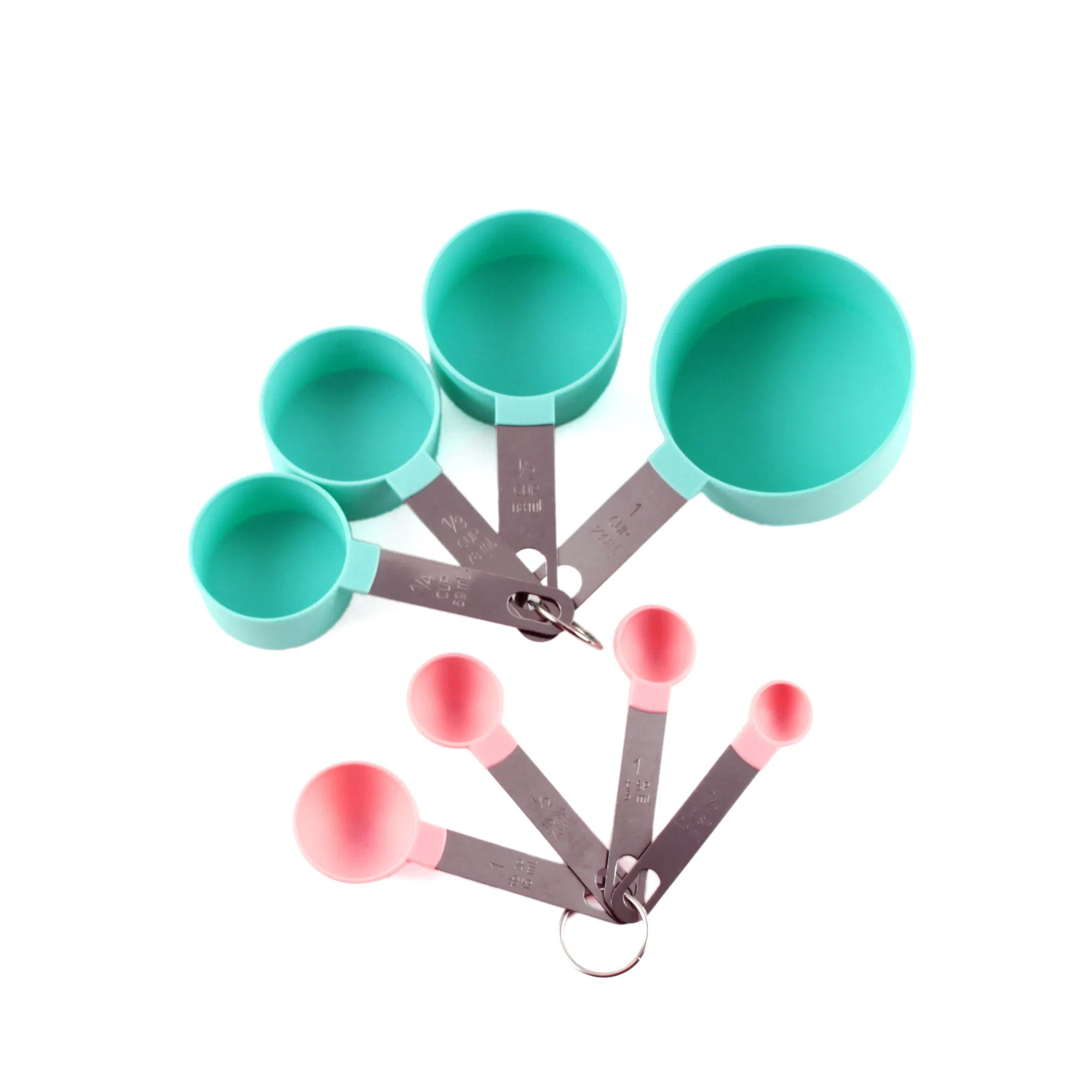 8PCS Measuring Spoon and Cup Set with Stainless Steel Handle Coffee Spoon Plastic Teaspoon Sets