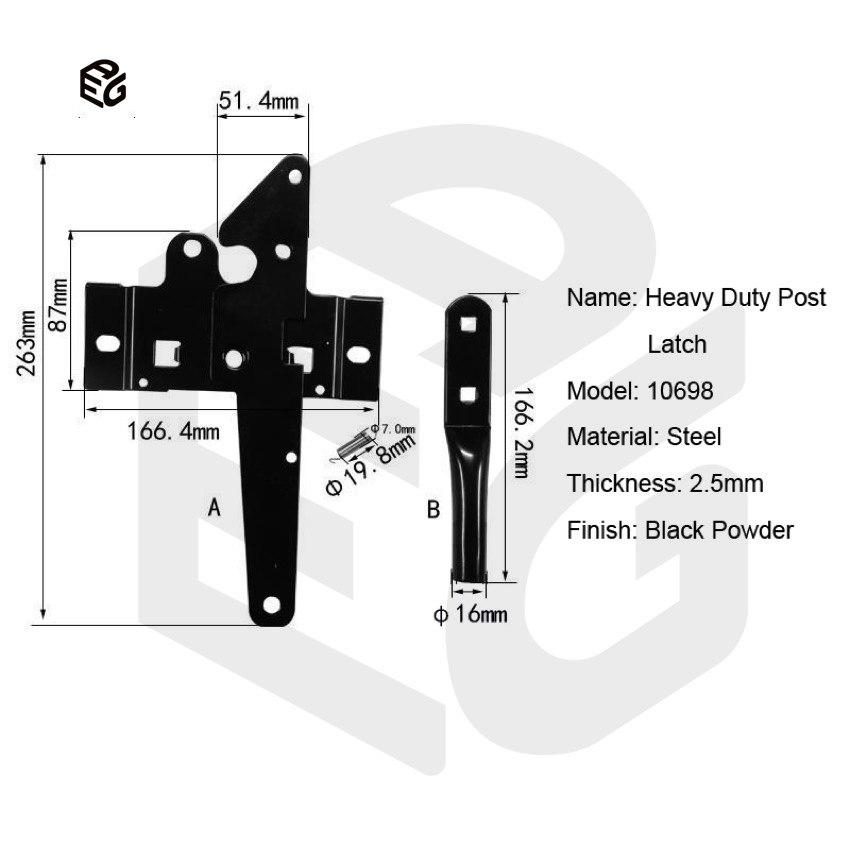 8" Multi-Point Locking Latch for Wildlife Parks & High-Impact Gates, Black Powder Coated Steel Bolt
