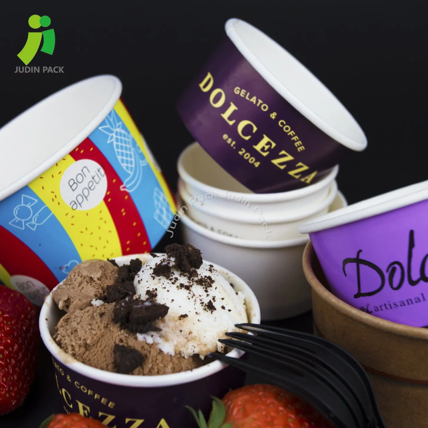 Disposable Ice Cream Paper Cup with Plastic Lid