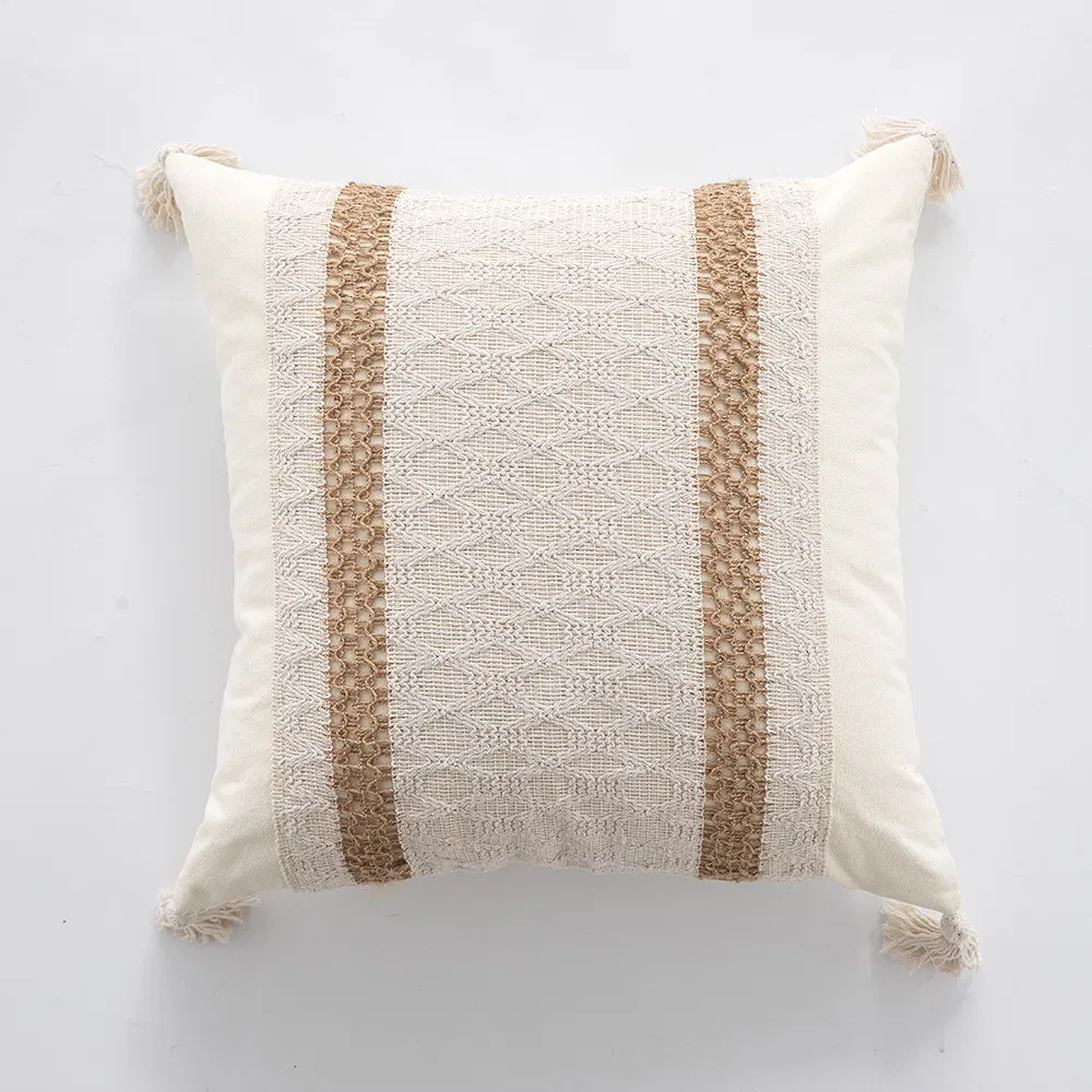 Home Decoration Jute Tape Throw Pillow High Quality Luxury Living Room Sofa Bed Cushion with Texture Tassels Hot Sale Pillowcase