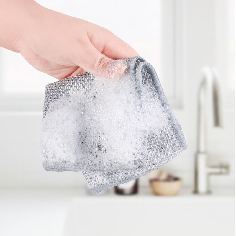 Esun Multifunctional Dish Towel Kitchen Stove Wash Double-Sided Silver Wire Dish Cloth for Cleaning Dishes