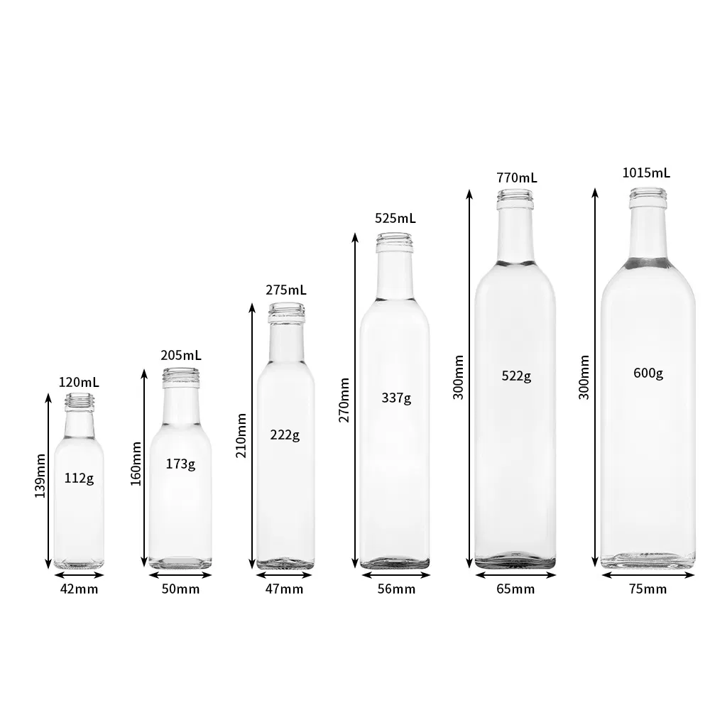 Custom Wholesale Food Grade Soy Sauce Vinegar Cooking Clear Square Empty Glass Olive Oil Bottles with Lids
