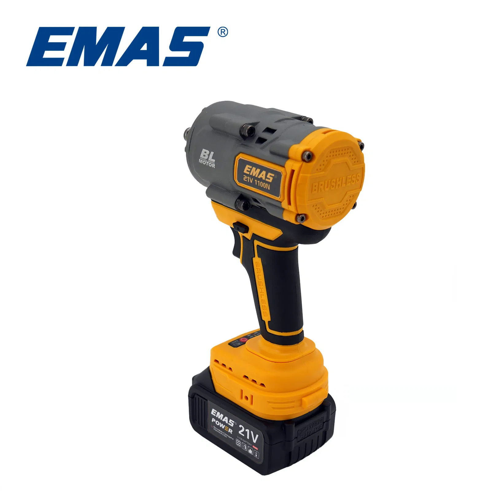 Emas 21V 1100nm Lithium Battery Impact Wrench Em-W013, Cordless Electric Impact Wrench with Brushless Motor (2 PCS Battery and 1 PC Charger)