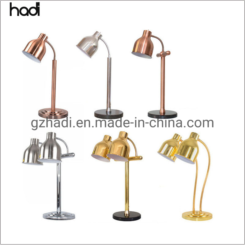 Hadi High Quality Restaurant Table Service Light Stainless Steel Commercial Gold Food Lamp Hotel Heat Buffet Food Warmer Light White Marble Standing Lamps