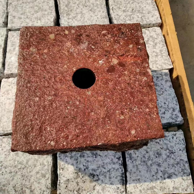 Non-Slip Exterior Manga Granite Cobbles Red Porphyre Paving Cubic Stone
