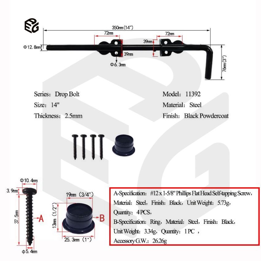 Heavy Duty Drop Bolt for Doors & Gates, Blue Zinc Plated Steel Security Bolt